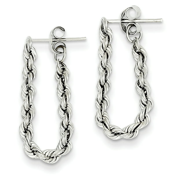 14K White Gold Rope Chain Dangle Earrings