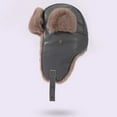 thumbnail image 2 of UTSJKR PU Leather Trapper Hat with Faux Fur Lining Warm Trendy Hat - Durable Stylish Winter Headwear for Skiing Hunting Gray, 2 of 5