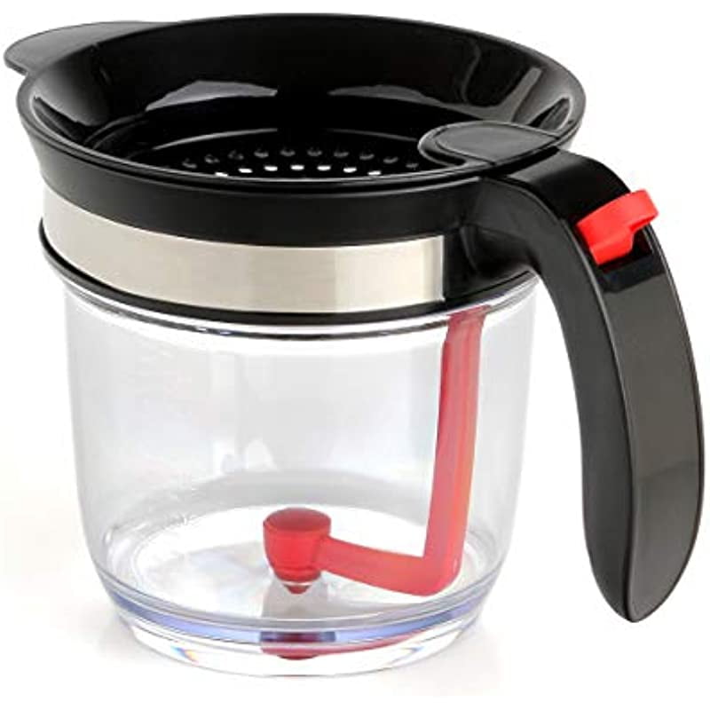 Fat Separator with Easy Bottom Release, 4 Cup Fat Gravy Separator with Strainer, Make FatFree