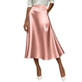 thumbnail image 2 of Nmnitkp Skirts for Women High Waist Satin A-Line Midi Skirt, Elegant Solid Silk-Like Flowy Skirt with Pockets, for Work, Wedding Guest & Daily WearPink,S, 2 of 9