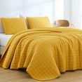 thumbnail image 2 of Chezmoi Collection Wilmer 3-Piece Waffle Quilt Set King Size, Gold, Soft and Cozy Waffle Weave Textured Lightweight Bedspread for All Season Quilt (110x98in) + 2 King Pillow Shams, 2 of 9