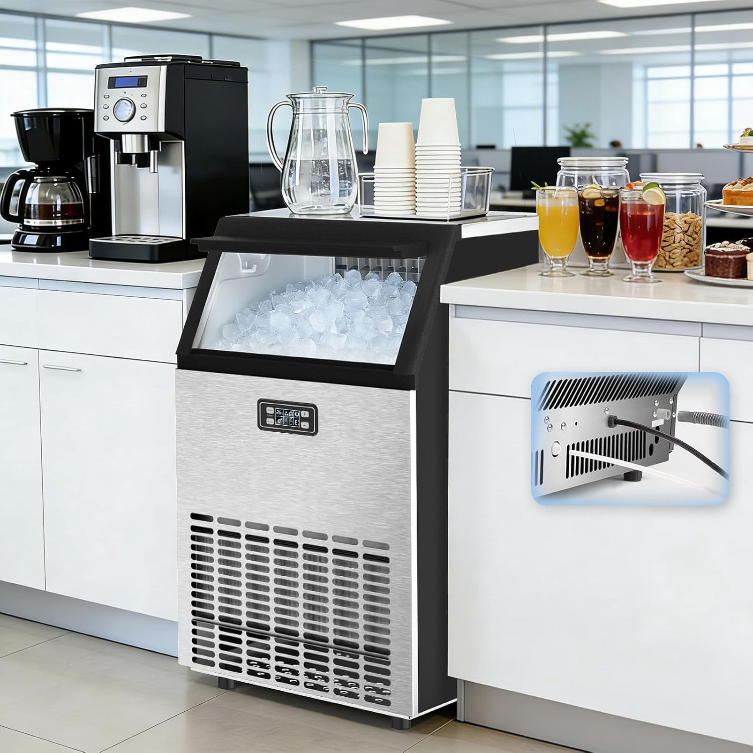 OSTBA Commercial Ice Maker, 100 LBS/24H Ice Machine, Under Counter & Freestanding Automatic Ice Maker, Self-Cleaning, LCD Display, ETL Certified for Bar, Restaurant & Commercial Use