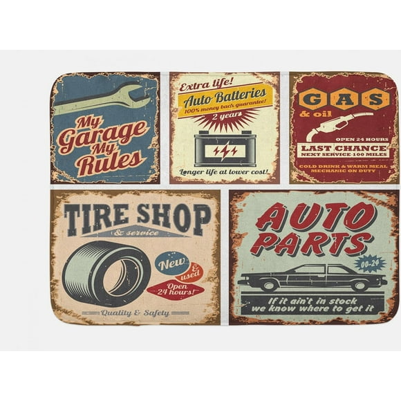 RetroGrunge Car Pop Art Bath Mat - Vintage 1950s Design, Plush Non-Slip Bathroom Decor, 30.2 x 20, Multicolor