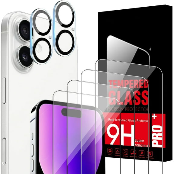 Screen Protector Compatible with iPhone 16[4 2 Pack] 4 tempered glass screen protectors   2 lens protectors, Anti-Fingerprint, HD tempered glass, 9H Ultra-High Hardness, Drop and Scratch Resistance
