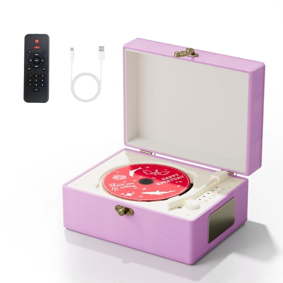 Reproductor de CD Yintiny de piel recargable con Bluetooth, color morado