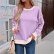 thumbnail image 5 of Sudadera Informal de Larga para Mujer, Cuello Redondo, Holgada, , con Ribete en Contraste. Púrpura L, 5 of 9