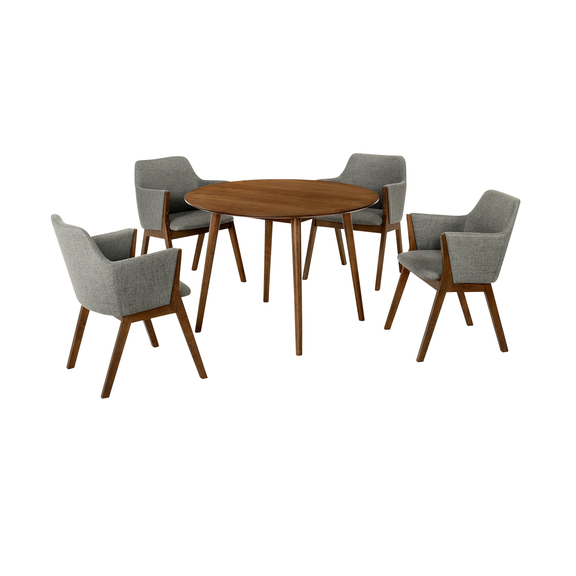 Armen Living Arcadia and Renzo Round 5-Piece Wood Dining Set in Charcoal/Brown