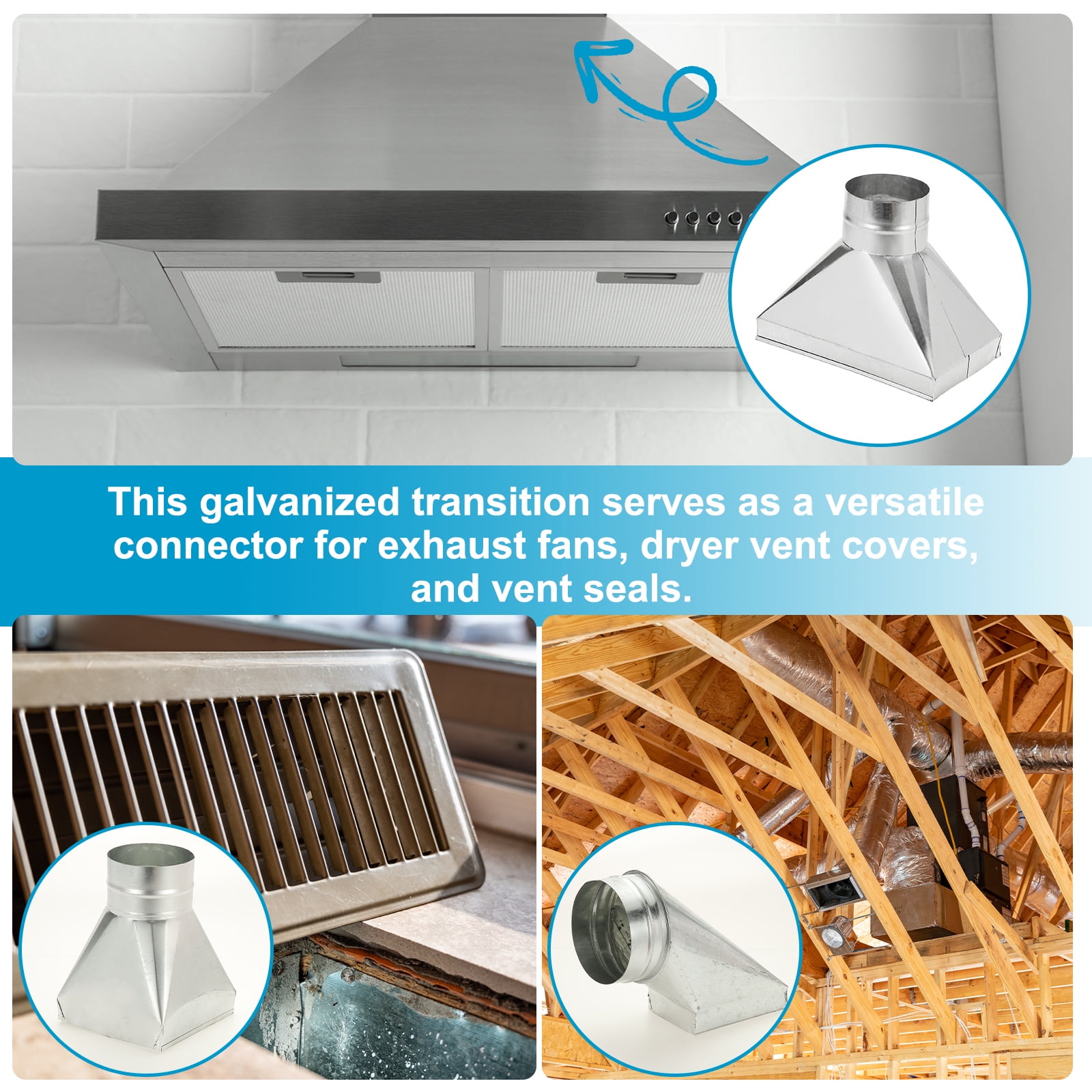 Uxcell 10" x 6" x 4" Straight Register Boot, Galvanized Steel Transition Rectangular to 4" Round Duct Transition Fitting for Connecting Floor Register Grille HVAC Duct Fittings