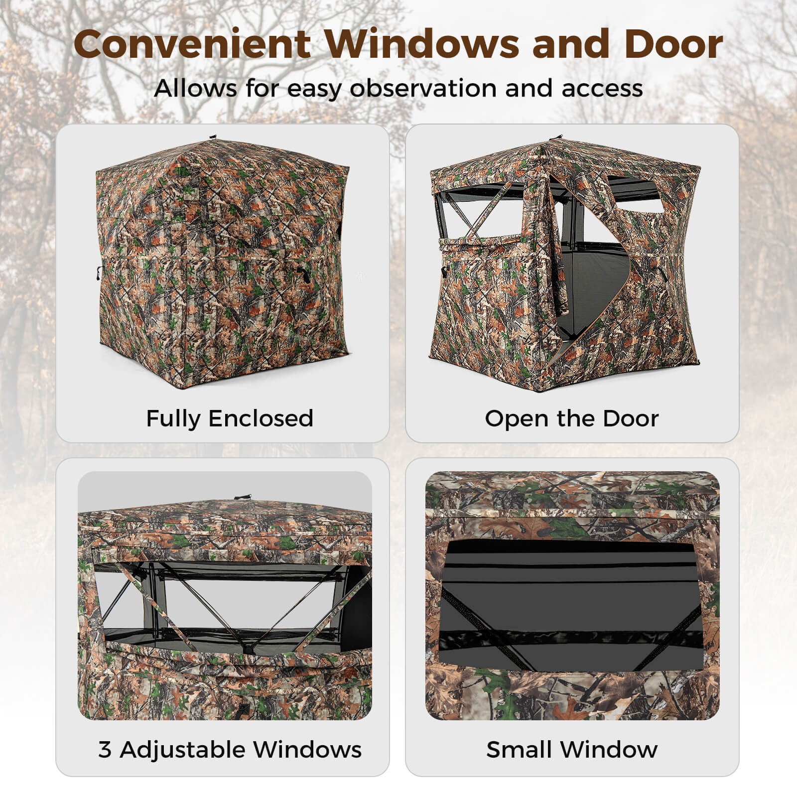 Exdeerjoy Camouflage Hunting Blind for 3-4 People w/270° Viewing Range Carrying Bag