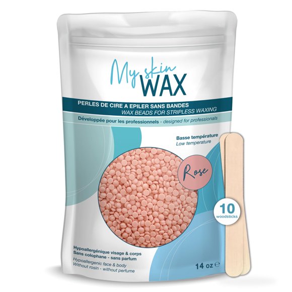 My Skin WAX - Perlas de cera dura 14 oz (0.88 lb) Perlas de depilación hipoalergénicas para pieles sensibles Cera para depilación sin dolor y sin tiras Cera para hombres y mujeres Cera facial Cera par
