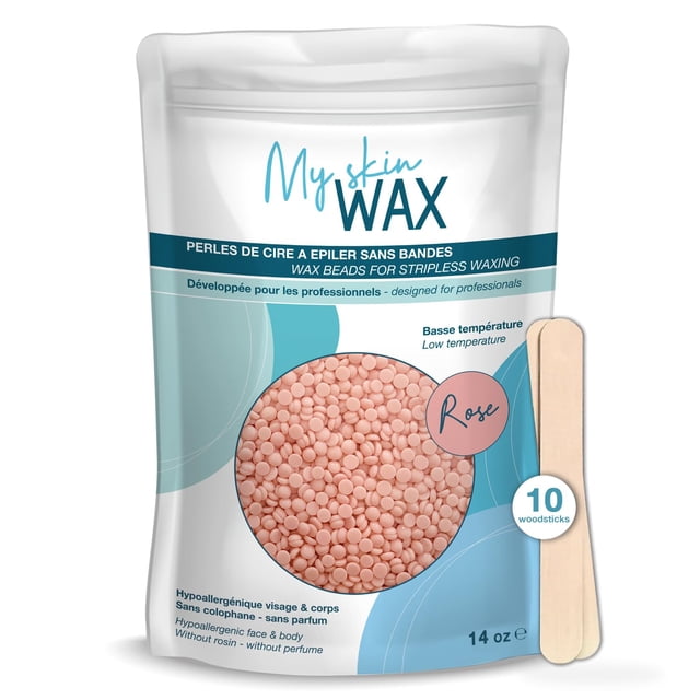 My Skin WAX - Perlas de cera dura 14 oz (0.88 lb) Perlas de depilación hipoalergénicas para pieles sensibles Cera para depilación sin dolor y sin tiras Cera para hombres y mujeres Cera facial Cera par