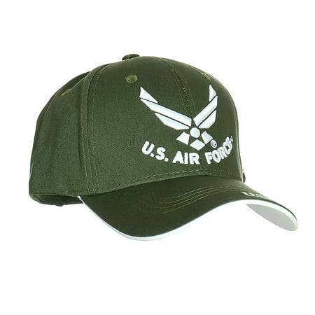 US Air Force Licensed Official 3D Embroidered Logo USA Flag Emblem Military Cotton Adjustable Backclosure Outdoor Sports Baseball Golf Cap Polo Style Unisex Dad Hat Sun Shade Visor Olive Green