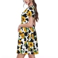 thumbnail image 2 of Lsque Cute Cow Print Sunflower A Print Women's Casual Dress T-Shirt Summer Short Sleeve Scoop Neck Swing Dresses, 2 of 6