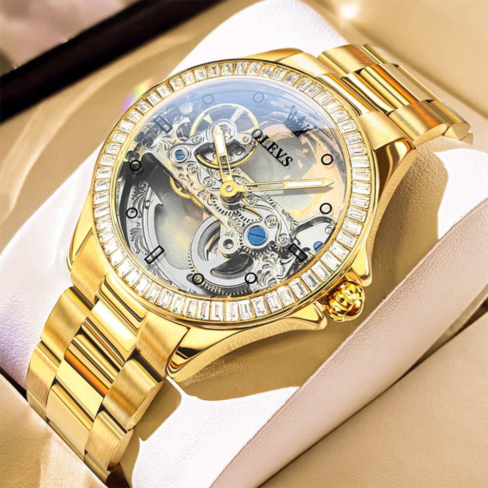 OLEVS Automatic Watches for Womens Mechanical Skeleton Self Winding Stainless Steel Luxury Dress Waterproof Luminous Ladies Watches Womens Wrist Watches Gift Reloj Para Mujer