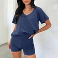 thumbnail image 2 of Timegard Summer Outfits for Women 2 Piece V Neck Tee Slim Shorts Casual Comfy Workout Sets Solid Color, 2 of 7