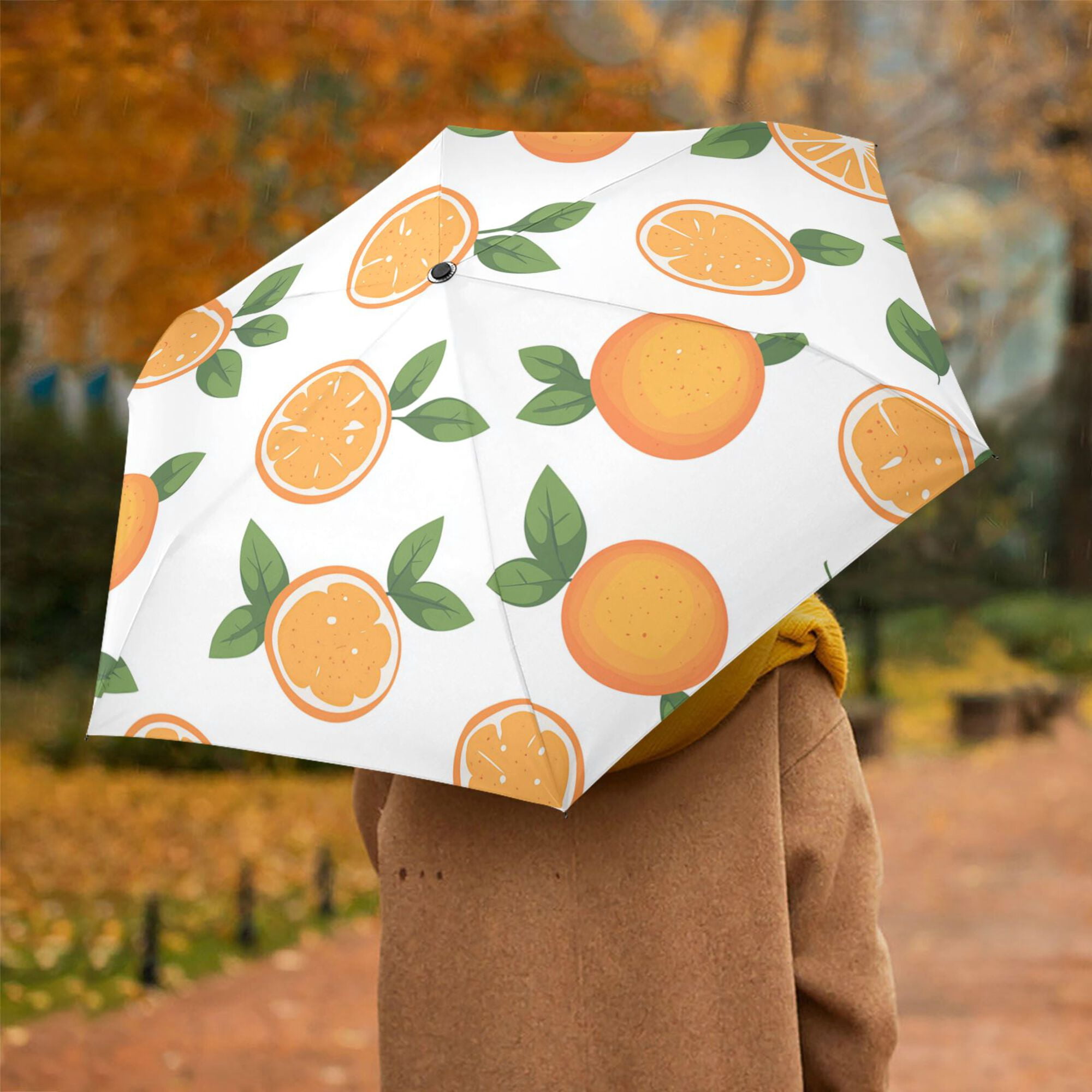 FORMRS Travel Umbrella Folding Auto Open Close Windproof Rain UV Protection, Orange