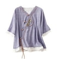 thumbnail image 1 of Birdeem Womens V-Neck Button Printed Loose Shirt with Three Quarter Sleeves Top, 1 of 12