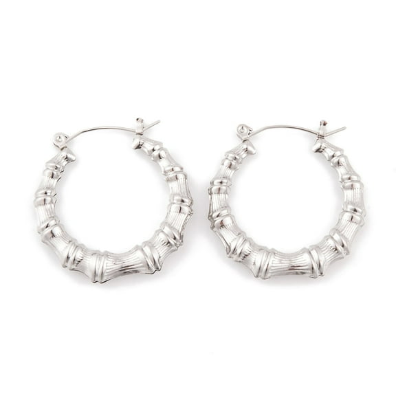 Non-Tarnish Bamboo Joint 304 Stainless Steel Hoop Earrings for Women Stainless Steel color 32.5x4.6mm