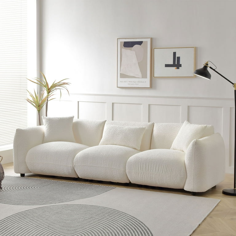 Kevinplus 3 Seater Sofa Mid Century Lamb Wool Fabric, Beige Kevinplus 3 Seater Sofa Mid Century Lamb Wool Fabric, Beige
