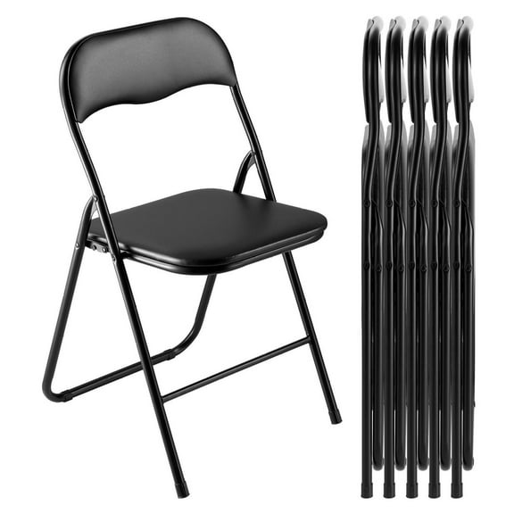 Folding Chairs 6 Pack, Portable Leather Padded Chairs Black, Heavy Duty Metal Frame, Indoor Outdoor Seating for Events, Home, Office