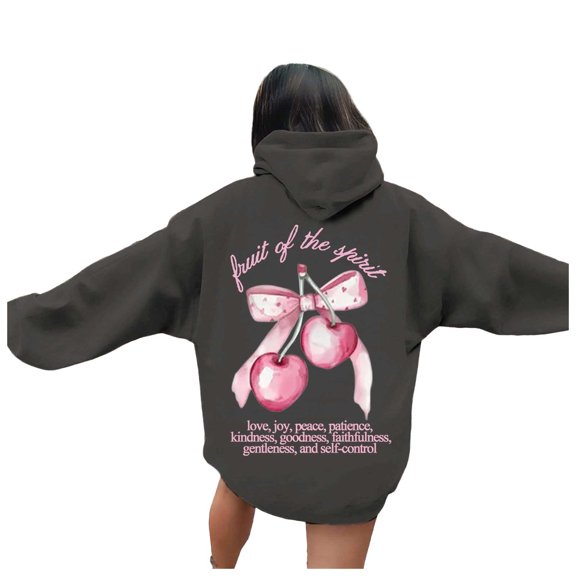 Red Cherry Hoodie for Girls, Womens Cute Cherry Graphic Hoodie Hooded Sweatshirt Preppy Tops