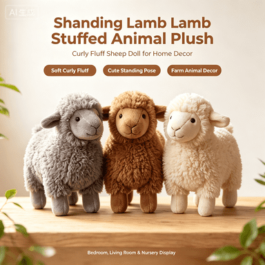 Standing Lamb Stuffed Animal Plush, Curly Fluff Sheep Doll, Farm Animal Plush Toy for Bedroom Living Room Home Decor
