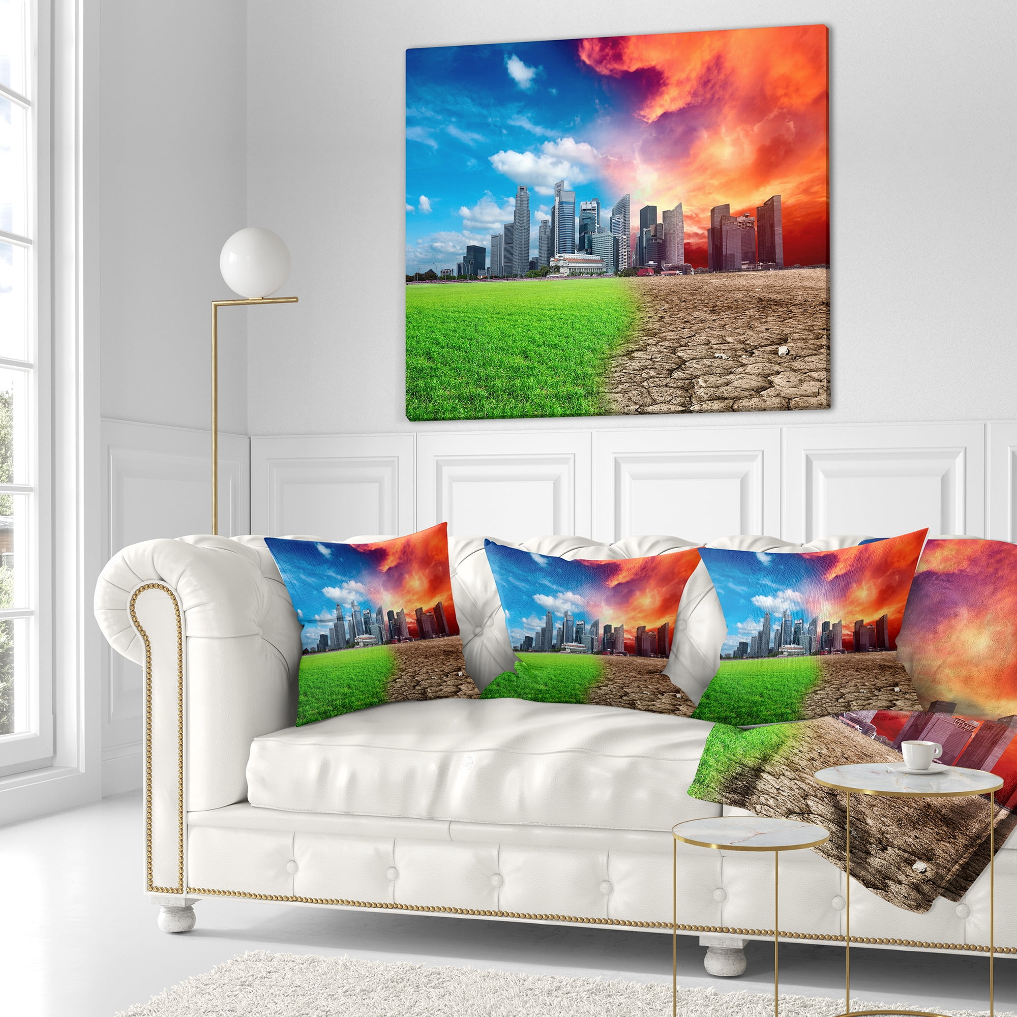 Designart Global Warming - Landscape Printed Throw Pillow - 18x18