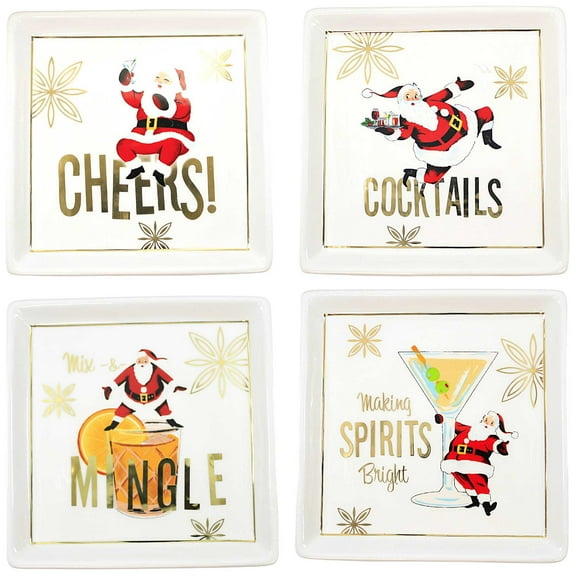 Tabletop Santa Tidbit Plates Dolomite Eat Drink Be Merry Mx183784