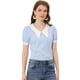 thumbnail image 1 of Blusa de manga corta con Textura de color En Contraste y pajarita Allegra K Azul claro XS, 1 of 4