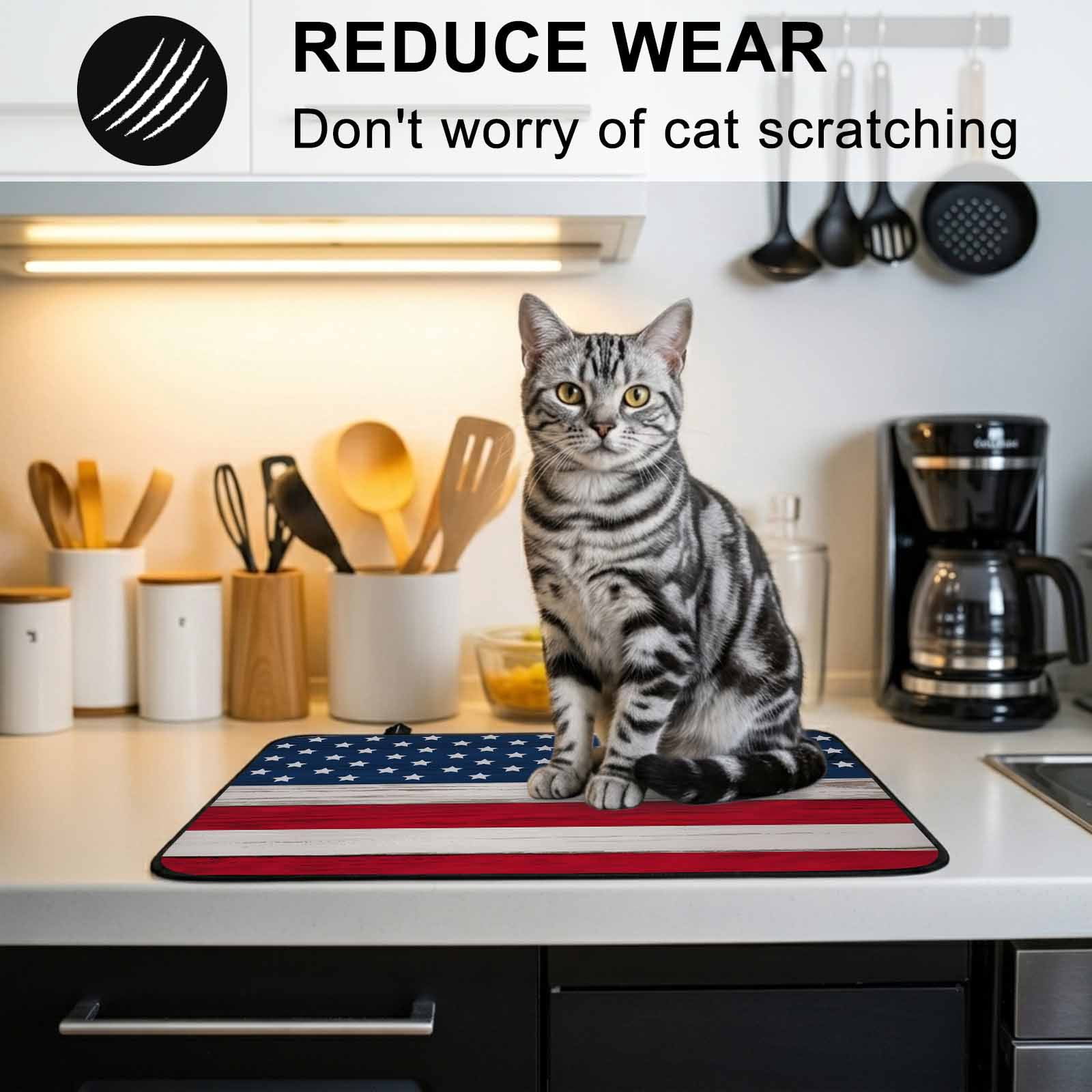 Wooden American Flag Stove Top Cover for Electric Stove, Heat-proof & Non Slip Glass Top Stove Cover Protector, Independence Day Star Striped Flag Kitchen Flat Cooktop Rubber Mat 24x21 Inches