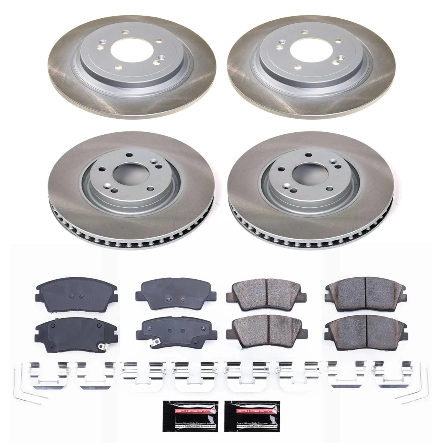 PowerStop Front and Rear Semi-Coated Rotor and Low-Dust Ceramic Brake Pad Kit SC8003