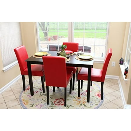 5 Pc Red Leather 4 Person Table And Chairs Red Dining Dinette
