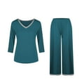 thumbnail image 1 of Timegard Ensembles de Pyjamas pour Femmes Col en V Manches 3/4 Haut Moulant Pantalon Grand Tenues Décontractées Confortables Vêtements de Maison, 1 of 3