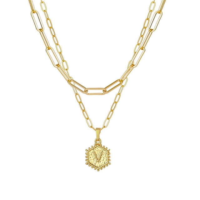 onlyliua para El Hogar Collar En Cadena Chapado En Oro para Mujer, Colgante En Letra Hexagonal, Collar En Capas