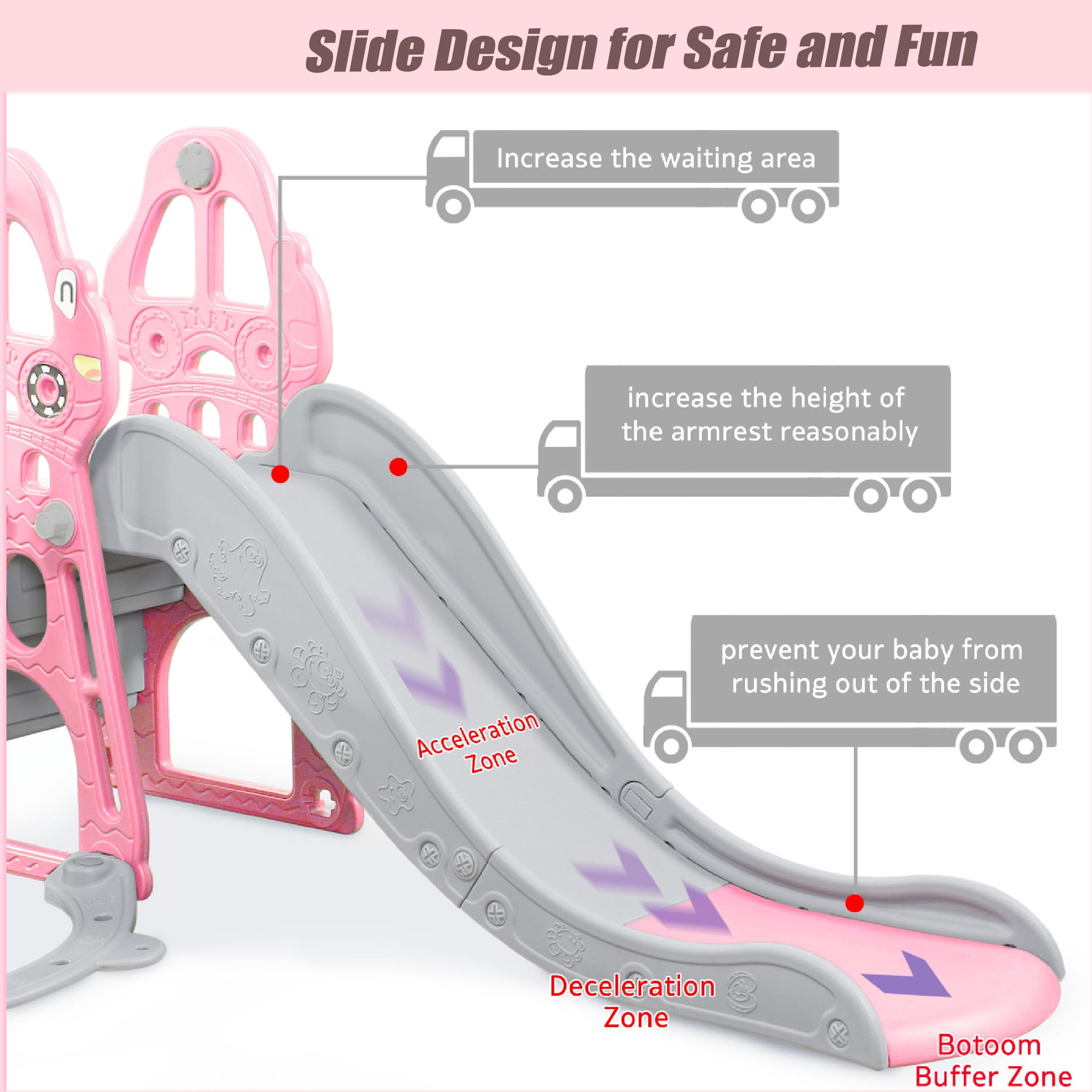 Ealing 4 in 1 Slide and Swing for Toddlers Age 1-2 ,Baby Swing Playset Indoor with Safety Belt and Basketball Hoop,Pink