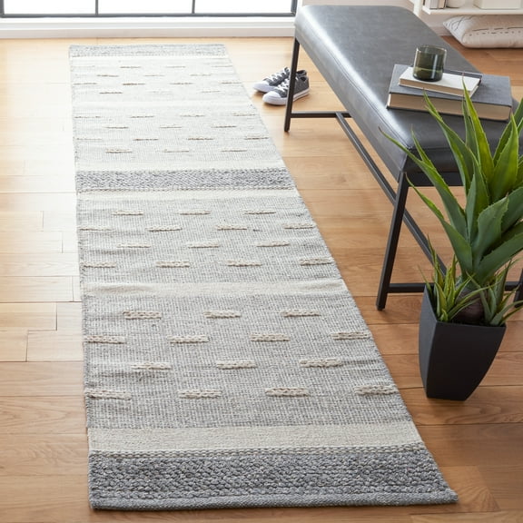 SAFAVIEH Striped Kilim Rory Striped Cotton Runner Rug, Ivory/Grey, 2'3" x 9'