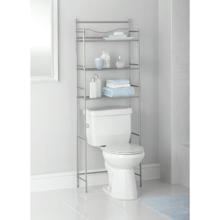 Mainstays 3-Shelf Bathroom Over the Toilet Space Saver with Liner, Satin (Best Toilet For Basement Bathroom)