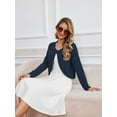 thumbnail image 3 of DEMOTIME Women's Cardigan Long Sleeve Open Front V Neck Cropped Bolero Shrug for Dresses Navy Blue L, 3 of 7