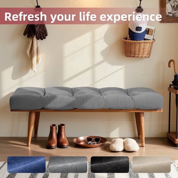 Millsilo Indoor Bench Cushion Tufted - Non-Slip, Soft High-Density Foam - 45 x 18 x 4 in, Gray