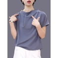 thumbnail image 5 of ClodeEU Women's Ruched Mock Neck Short Sleeve T-Shirt,Slim Fit Crew Neck Tee Gray,Women's Plus L, 5 of 5