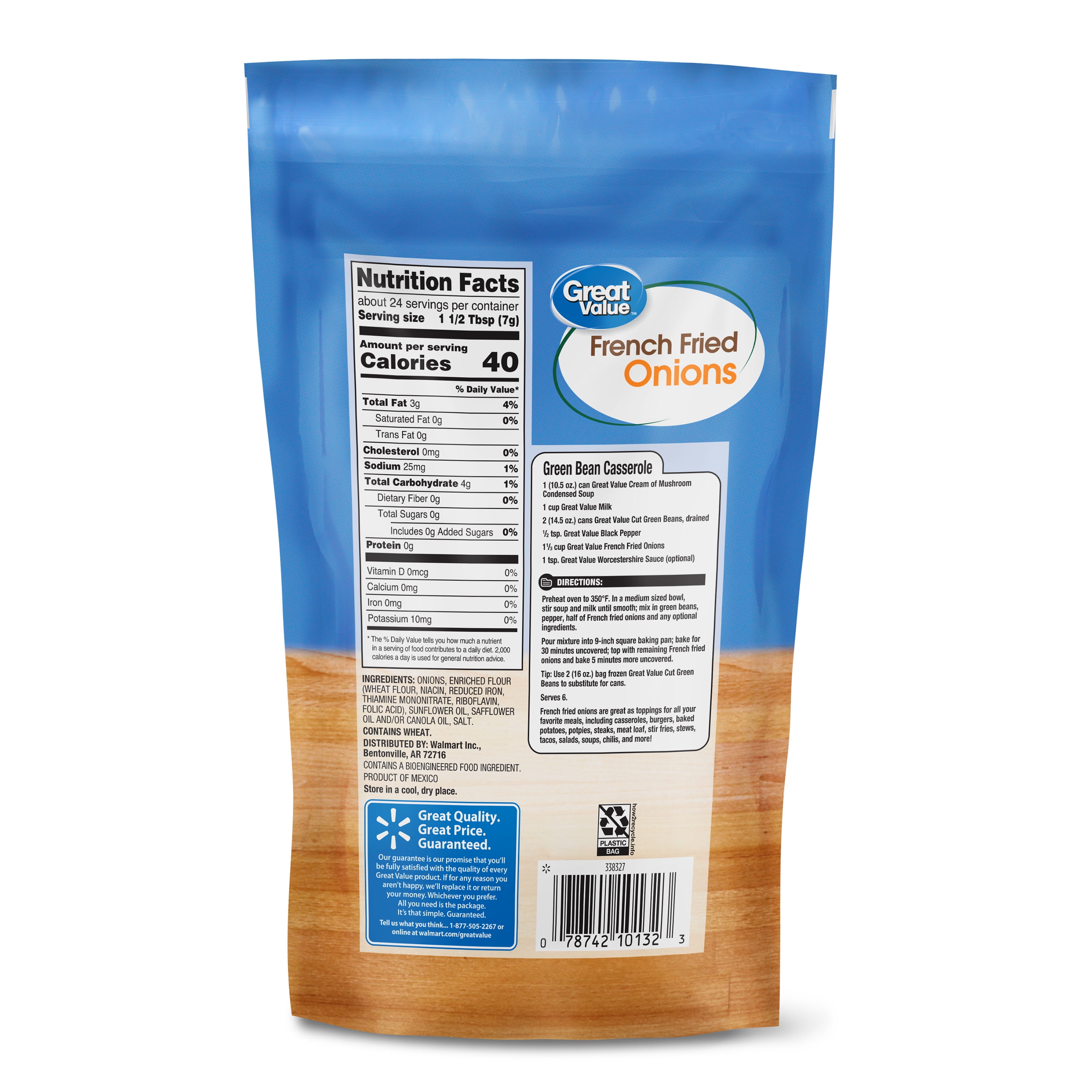 Great Value French Fried Onions Salad Topping, 6 oz (Resealable Bag)