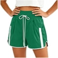 thumbnail image 4 of Costeam Womens High Waisted Athletic Shorts Drawstring Casual with Side Pockets Elastic Waist Side Stripe Dolphin Hem Workout Running Short Pants Lightweight Quick Dry Lounge Shorts, 4 of 6