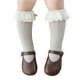 thumbnail image 4 of Cenuakty Girl's Solid Color Knitted Socks with Ruffled Lace Decoraction, Lovely Middle Tube Scokings for Spring Autumn and Winter, 4 of 9