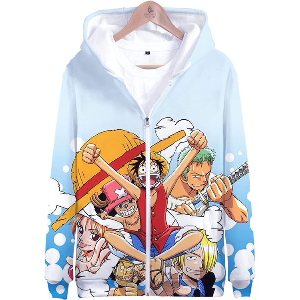 Amoma Japanese Anime One Piece Wano Of Country Printed Zip Up Hoodie Casual Zip Coat With Pockets Walmart Com