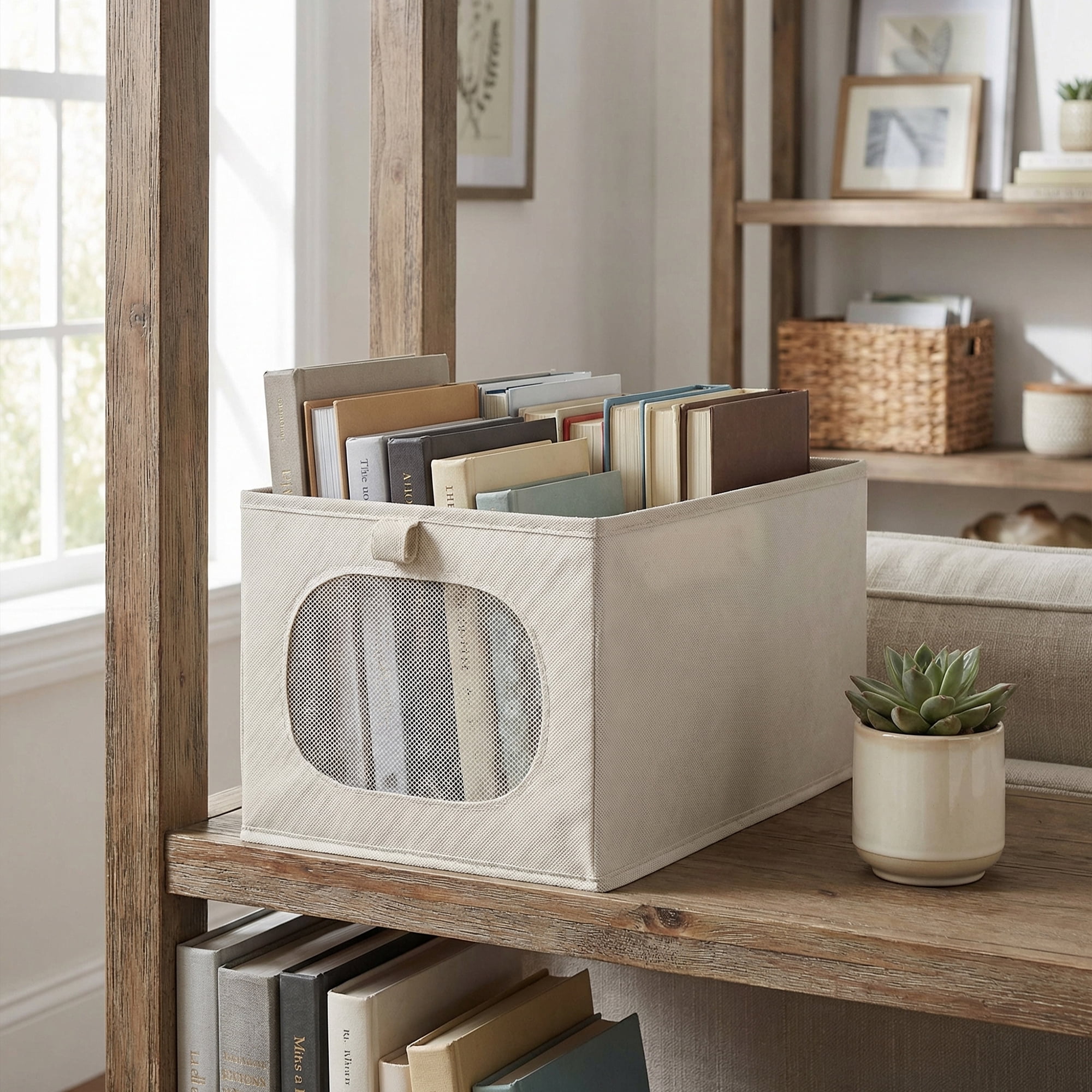 Unique Bargains Fabric Storage Bin With Bottom Light Grey 18.5*11.8*9.8in