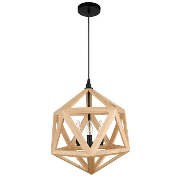 CWI Lighting Lante 3 Light Farmhouse Metal Pendant in Black/Wood