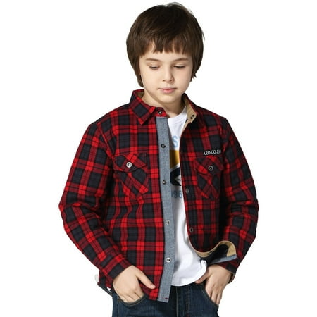 Leo&Lily Boys' Casual Yarns Dyed Flannel Quilted Jackets Shirts