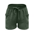 thumbnail image 5 of Shorts for Women Womens Cotton Linen Shorts Summer Casual Solid Loose Straight Leg Short Pants Fashion Drawstring Elastic Waist Ladies Shorts with Pockets, 5 of 5