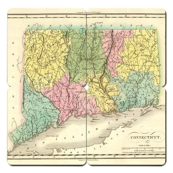 Torched Connecticut Old World Map Coaster Handmade Beer Coaster Multicolor