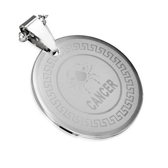 Stainless Steel Silver-Tone Greek Key Zodiac Sign Necklace Pendant - Cancer, 24"